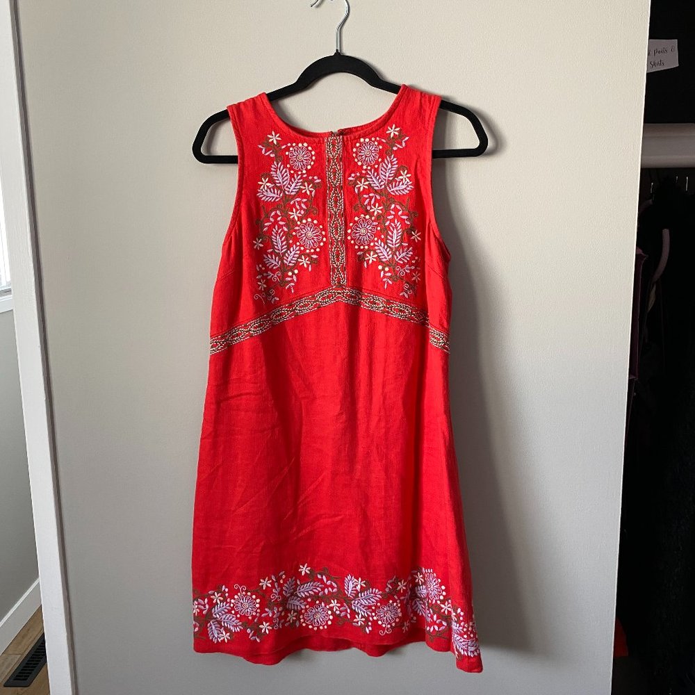 Anthropologie Red Embroidered Mini Dress